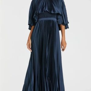 Mac Duggal Midnight Blue Pleated Maxi Dress